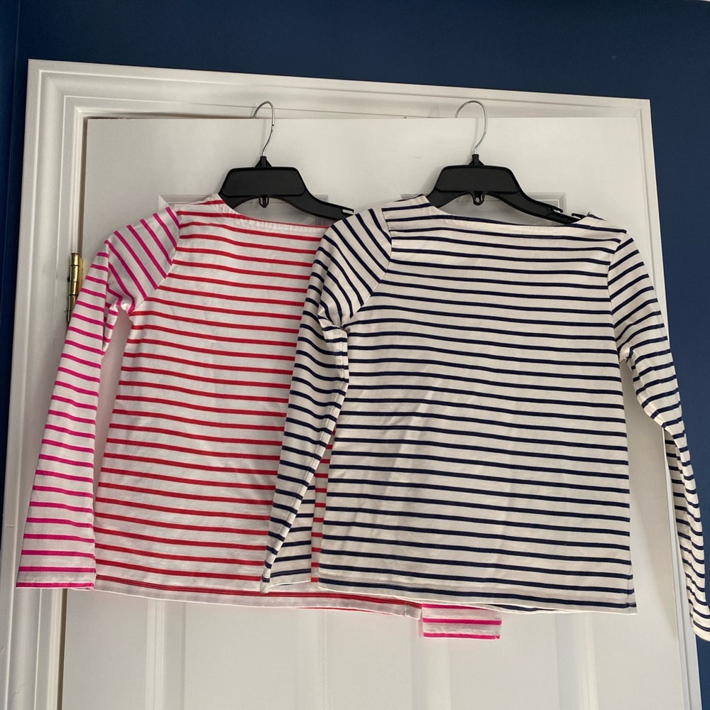 (2) Mini Boden Striped Breton Long Sleeve Shirts 11-12Y
